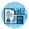 Financial clearing icon with documents and currency.